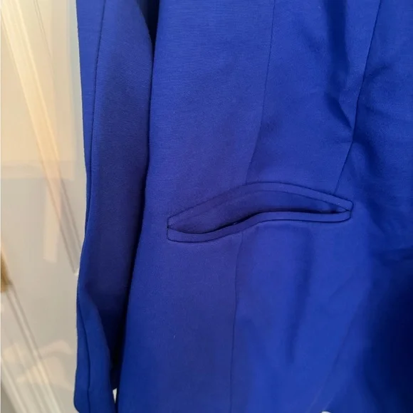 Lane Bryant 28 Royal Blue Jacket with Faux Black Leather trimmed collar - Picture 6 of 7